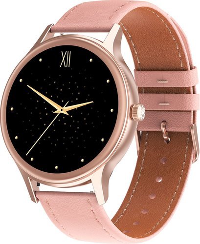 Умные часы DT No.1 DT66, кожаный ремешок, розовый фото