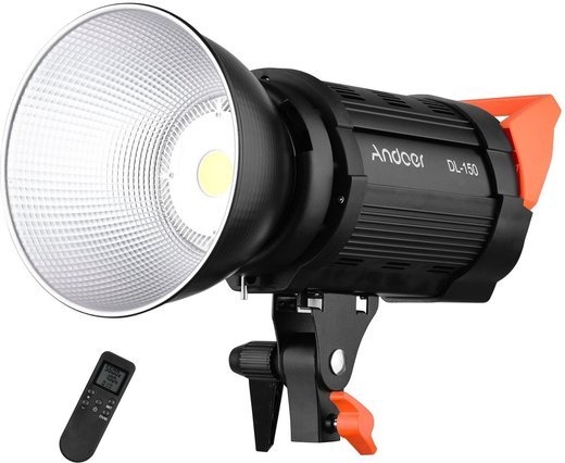 Фокусный светильник Andoer DL-150 150W 5600K диммируемый COB LED Video Light CRI 95+ Bowens Маунт с пультом ДУ фото
