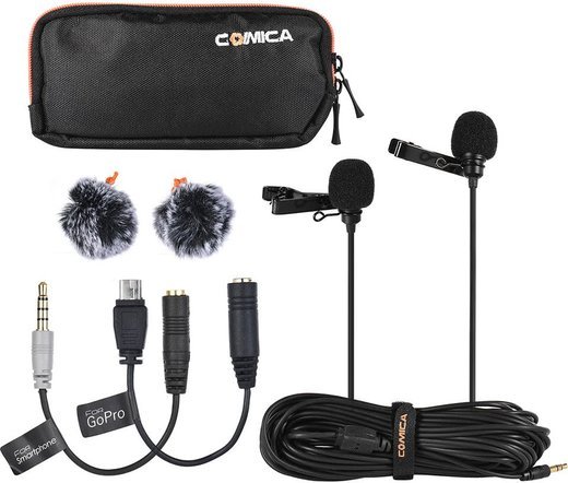 Петличный микрофон Comica CVM-D02 с двумя головками, черный, M фото