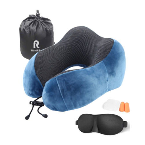 Подушка для путешествий RoadLike Travel Kit Velvet с эффектом памяти, голубой фото