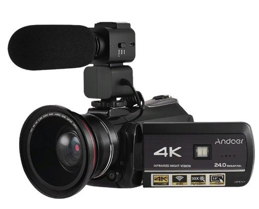 Видеокамера Цифровая Andoer AC3 4K UHD 24MP с объективом 0,39X + микрофон фото