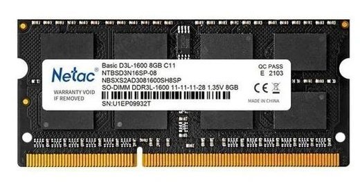 Память оперативная DDR3L SO-DIMM 8Gb Netac 1600MHz CL11 (NTBSD3N16SP-08) фото