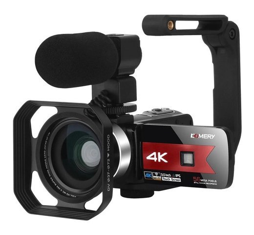 Видеокамера KOMERY K1 56MP 16x ZOOM 4K Wi-Fi с ручкой стабилизатора и микрофоном, красный фото