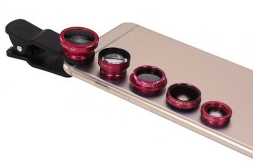 Комплект объективов 5-в-1 0,67x для iPhone Samsung Huawei, красный фото