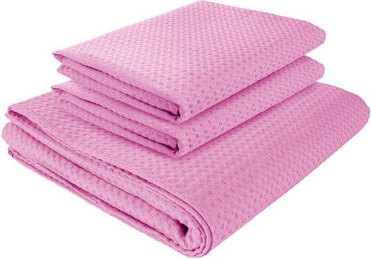 Комплект полотенец вафельных Home One 45х70 (2шт), 80х150 (1шт), розовый фото