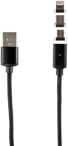Дата-кабель Red Line Магнитный USB -Type-C/8 - pin/micro USB (3 в 1) нейлоновая оплетка, черный фото
