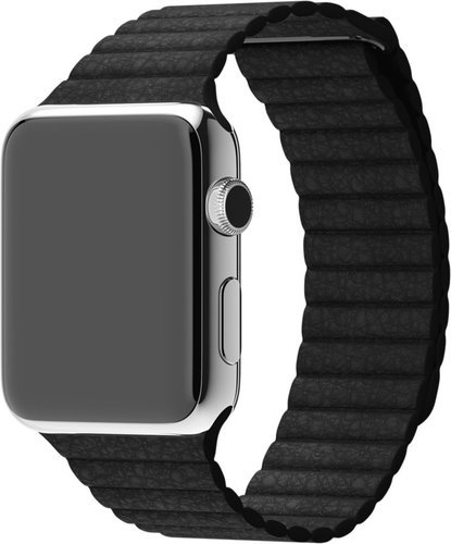 Ремешок кожаный на магните для Apple Watch 44мм, черный фото