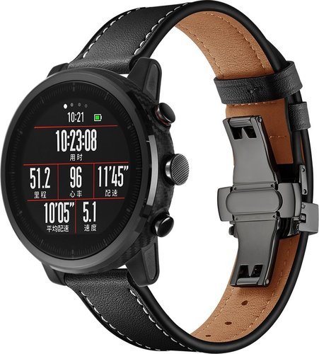 Ремешок кожаный для часов Xiaomi Amazfit 2, черный фото