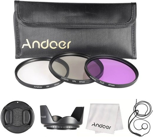 Набор фильтров Andoer 67 мм UV, CPL, FLD с аксессуарами фото