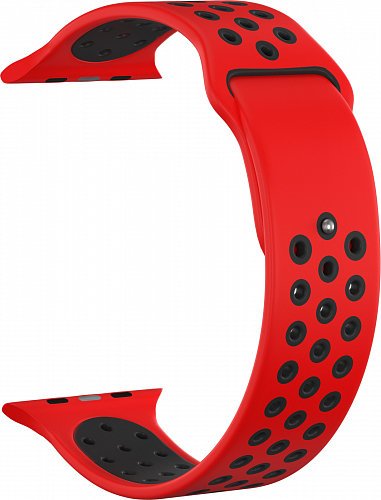 Ремешок силиконовый перфорированный для Apple Watch 40мм, красно-черный фото