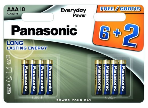 Батарейки Panasonic LR03REE/8B2F AAA щелочные Everyday Power promo pack в блистере 8шт фото