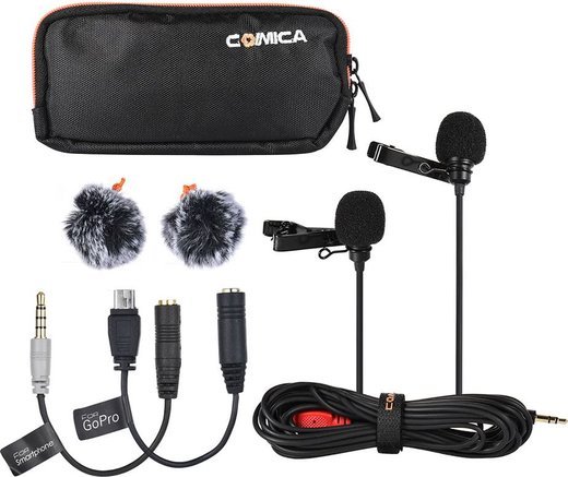 Петличный микрофон Comica CVM-D02 с двумя головками, красный, S фото