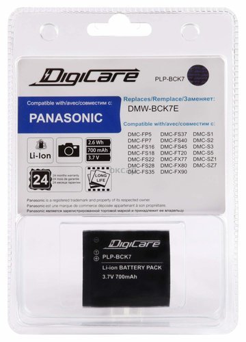Аккумулятор DigiCare PLP-BCK7 / DMW-BCK7 для DMC-SZ5, FP7, FS18, FS28, FS37, FS40, FS45, FT20, FX77 фото
