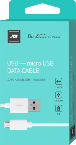 Дата-кабель BoraSCO USB - Micro USB, 2А 1м, белый фото