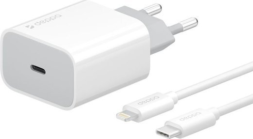 СЗУ адаптер USB Type-C, Power Delivery, 18Вт, дата-кабель USB-C - Lightning MFI, белый, Deppa фото