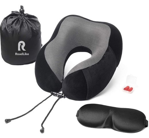 Подушка для путешествий RoadLike Travel Kit Velvet с эффектом памяти, черный фото