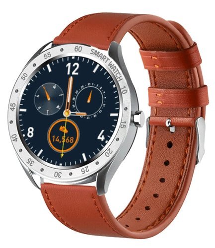 Умные часы Xanes F13, кожаный ремешок, коричневый/серебристый фото