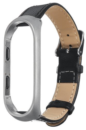 Кожаный ремешок с чехлом для браслета Bakeey Xiaomi Mi Band 3/4, серебро фото