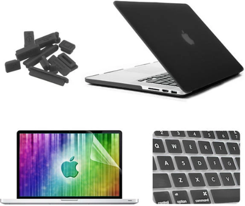 Комплект акссесуаров ENKAY матовый корпус, клавиатура, заглушки для гнезд, защитная пленка на экран для Macbook Pro Retina 15.4", черный фото