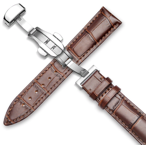 Кожаный ремешок для часов Bakeey универсальный, коричневый, серебристый замок, 22мм фото