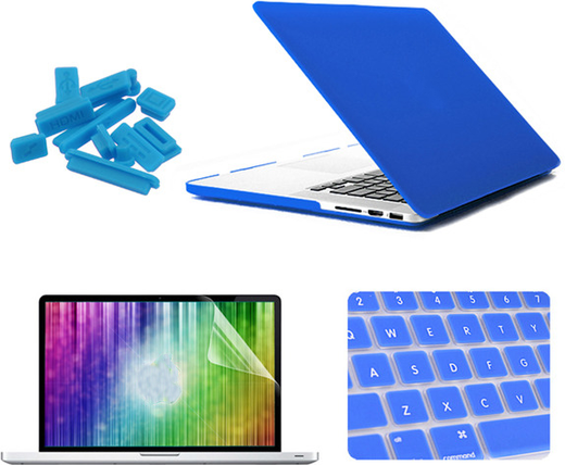 Комплект акссесуаров ENKAY матовый корпус, клавиатура, заглушки для гнезд, защитная пленка на экран для Macbook Pro Retina 15.4", синий фото