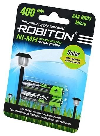 Аккумулятор ROBITON R03 (AAA) Ni-MH 400mAh Solar блистер 2 шт фото