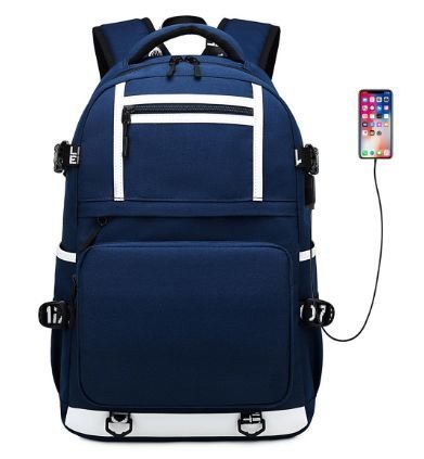 Рюкзак для ноутбука из ткани оксфорд водонепроницаемый с внешним USB-портом, темно-синий фото