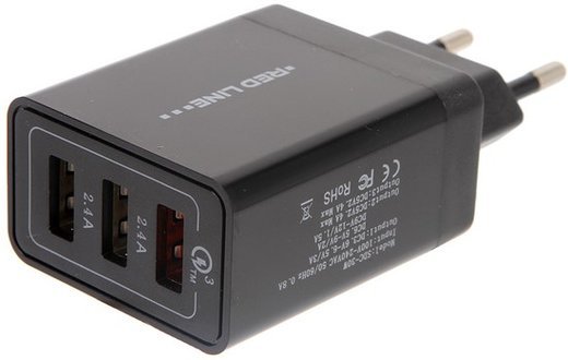 СЗУ адаптер Tech 3 USB (модель NQC-3A) Qick charge 3.0 черный, Redline фото