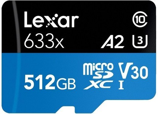 Карта памяти Lexar microSDXC High-Performance 633x Class 10 UHS-I U3 (100/70MB/s) 512GB + ADP фото