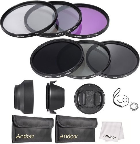 Набор фильтров Andoer 77mm UV, CPL, FLD, ND (ND2 ND4 ND8) с аксессуарами фото