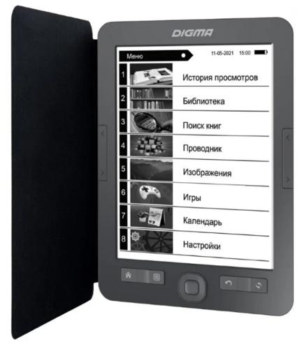 Электронная книга Digma M1 6" E-Ink HD, темно-серый (с обложкой) фото