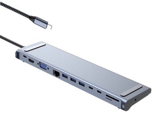 Адаптер Bakeey 12-в-1 USB Type-C с 3хUSB 3.0 / 2 порта Type-C / PD Type-C / 4K HD / VGA / RJ45/ mini-jack / картридер фото