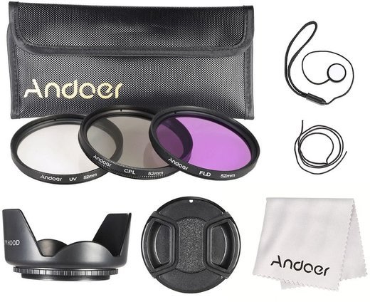 Набор фильтров Andoer 52 мм UV, CPL, FLD с аксессуарами фото