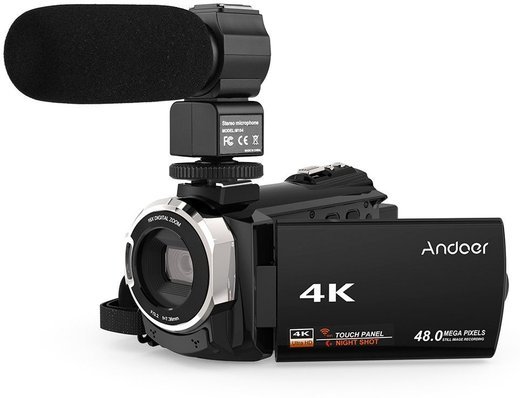 Цифровая камера Andoer 524KM 4K 1080P 48MP WiFi с микрофоном, черный фото