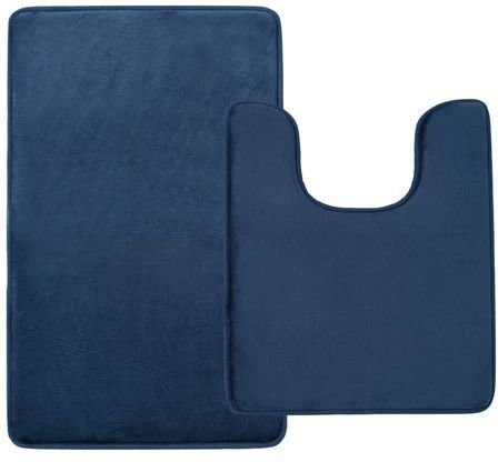 Набор ковриков для ванной и туалета с эффектом памяти Home One 51х81, 51х61 U-shape, тёмно-синий фото