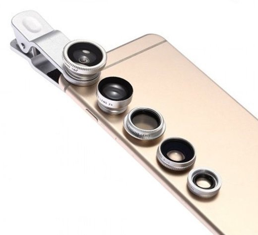 Комплект объективов 5-в-1 0,67x для iPhone Samsung Huawei, серебро фото