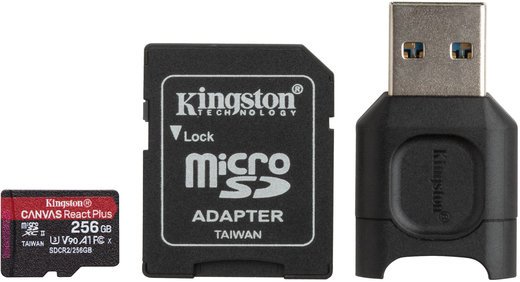 Карта памяти Kingston microSDXC Canvas React Plus Class 10 UHS-II U3 (285/165MB/s) 256GB + USB Reader фото