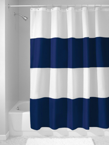 Штора для ванной Home One Stripes Print, 180х180, полиэстер, темно-синий фото
