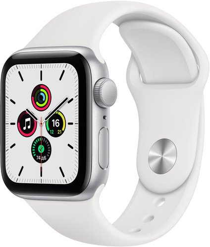 Умные часы Apple Watch SE, 40 мм, корпус из алюминия серебристого цвета, спортивный ремешок белого цвета фото