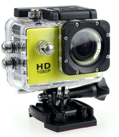 Экшн камера 1080P спортивная, водонепроницаемая, желтый фото