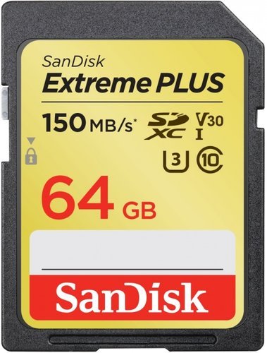 Карта памяти SanDisk SDXC Extreme Plus Class 10 UHS-I U3 (150/70MB/s) 64GB фото