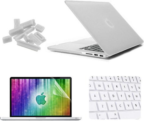 Комплект акссесуаров ENKAY матовый корпус, клавиатура, заглушки для гнезд, защитная пленка на экран для Macbook Pro Retina 15.4", белый фото