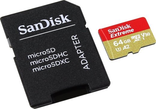 Карта памяти SanDisk microSDXC Extreme Class 10 UHS-I U3 (160/60MB/s) 64GB + ADP (SDSQXA2-064G-GN6AA) фото