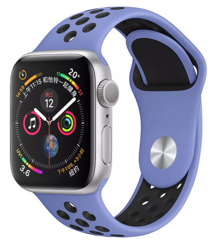 Ремешок силиконовый перфорированный для Apple Watch 40мм, фиолетово-черный фото