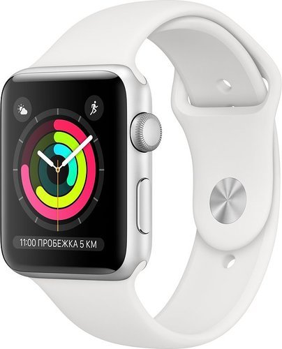 Умные часы Apple Watch Series 3 38мм, корпус из серебристого алюминия, спортивный ремешок белого цвета фото