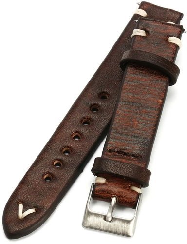 Кожаный ремешок для часов унисекс с отстрочкой 24 мм, темно-коричневый фото