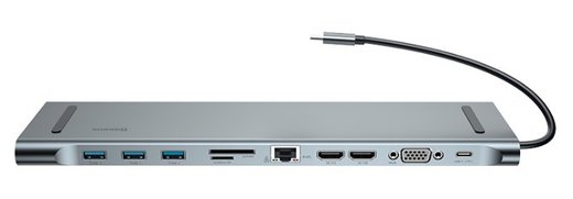 Адаптер Baseus USB Type-C с 3хUSB 3.0 / порт PD Type-C / 2x4K HD-интерфейса дисплея / 2х картридер / mini-jack / VGA / RJ45 фото