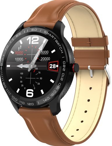 Умные часы Microwear L9, кожаный ремешок, коричневый фото