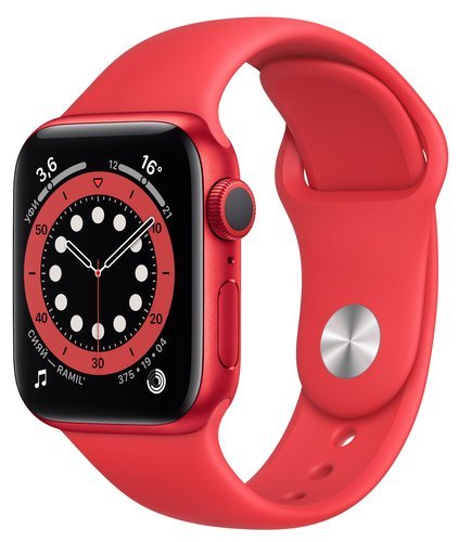 Умные часы Apple Watch Series 6, 40 мм, корпус из алюминия цвета (PRODUCT)RED, спортивный ремешок красного цвета фото