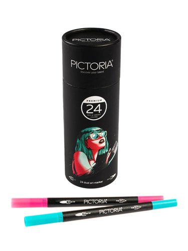 Набор двусторонних маркеров Pictoria кисть и линер, для скетчинга и творчества, 24 цвета фото